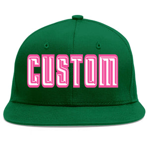 Custom Green White-Pink Flat Eaves Sport Baseball Cap