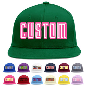 Custom Green White-Pink Flat Eaves Sport Baseball Cap