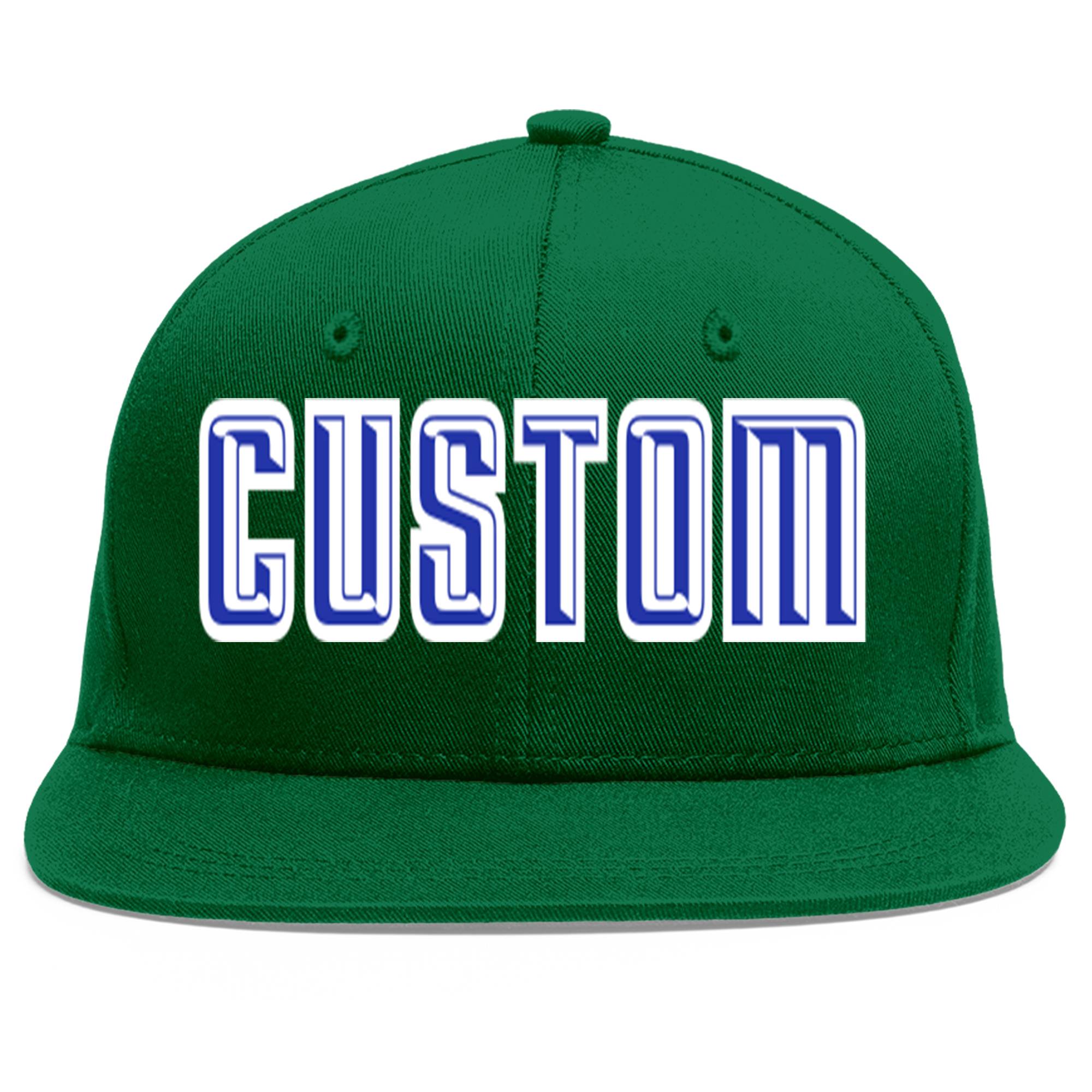 Custom Green Royal-White Flat Eaves Sport Baseball Cap