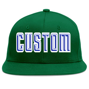 Casquette de baseball sport personnalisée vert Royal-White Flat Eaves