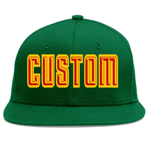 Casquette de baseball sport personnalisée vert rouge-jaune à avant-toit plat