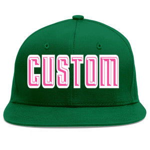 Custom Green Pink-White Flat Eaves Sport Baseball Cap