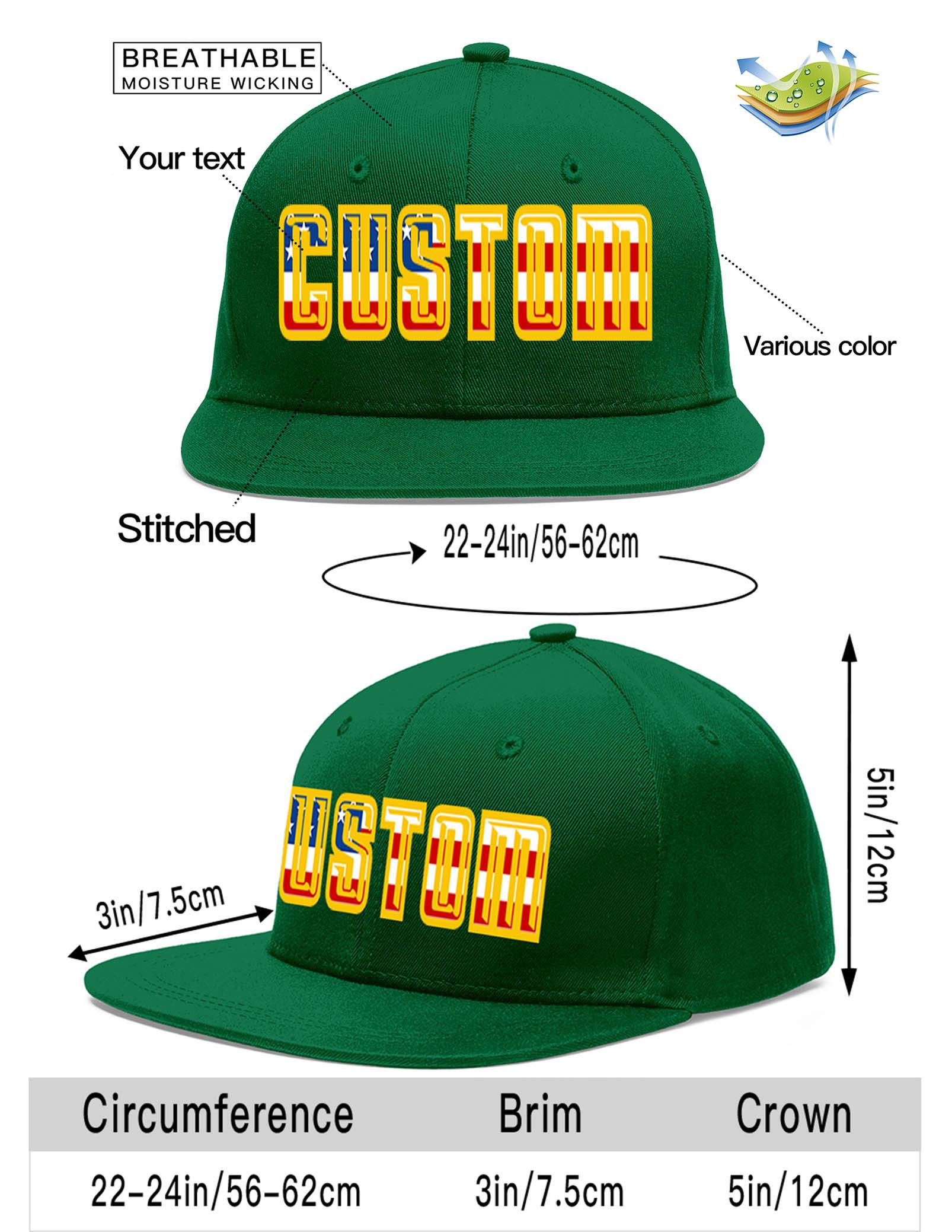 Custom Green Vintage USA Flag-Gold Flat Eaves Sport Baseball Cap