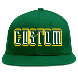 Custom Green White-Kelly Green Flat Eaves Sport Baseball Cap