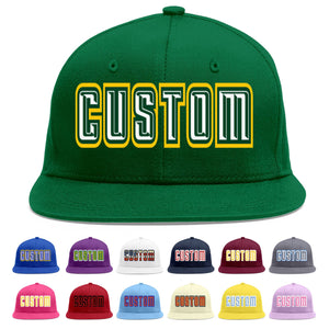 Custom Green White-Kelly Green Flat Eaves Sport Baseball Cap