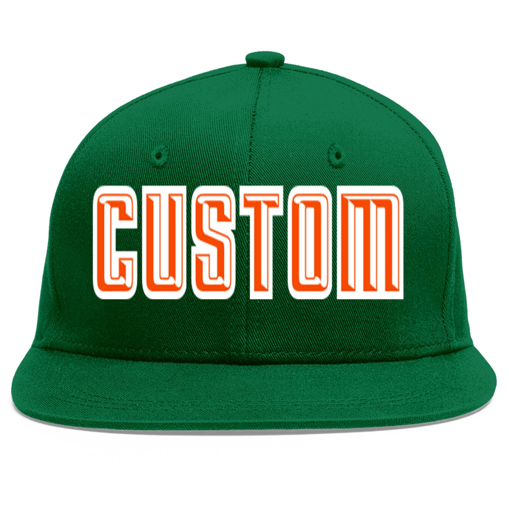 Casquette de baseball sport personnalisée vert orange-blanc avec avant-toit plat