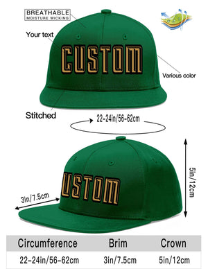 Custom Green Old Gold-Black Flat Eaves Sport Baseball Cap