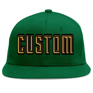 Custom Green Old Gold-Black Flat Eaves Sport Baseball Cap