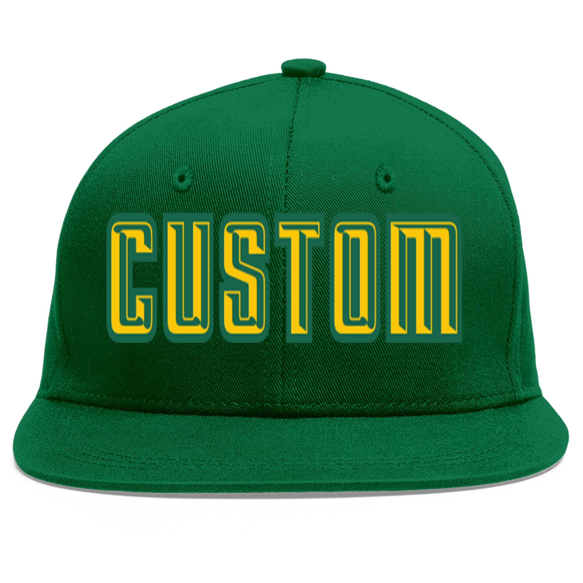 Custom Green Gold-Kelly Green Flat Eaves Sport Baseball Cap