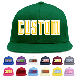 Custom Green Gold-White Flat Eaves Sport Baseball Cap