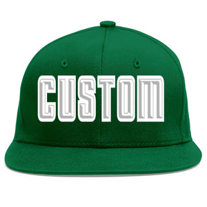 Custom Green Gray-White Flat Eaves Sport Baseball Cap