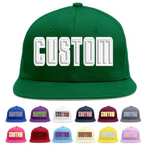 Custom Green Gray-White Flat Eaves Sport Baseball Cap