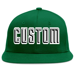 Custom Green Black-White Flat Eaves Sport Baseball Cap