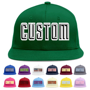 Custom Green Black-White Flat Eaves Sport Baseball Cap