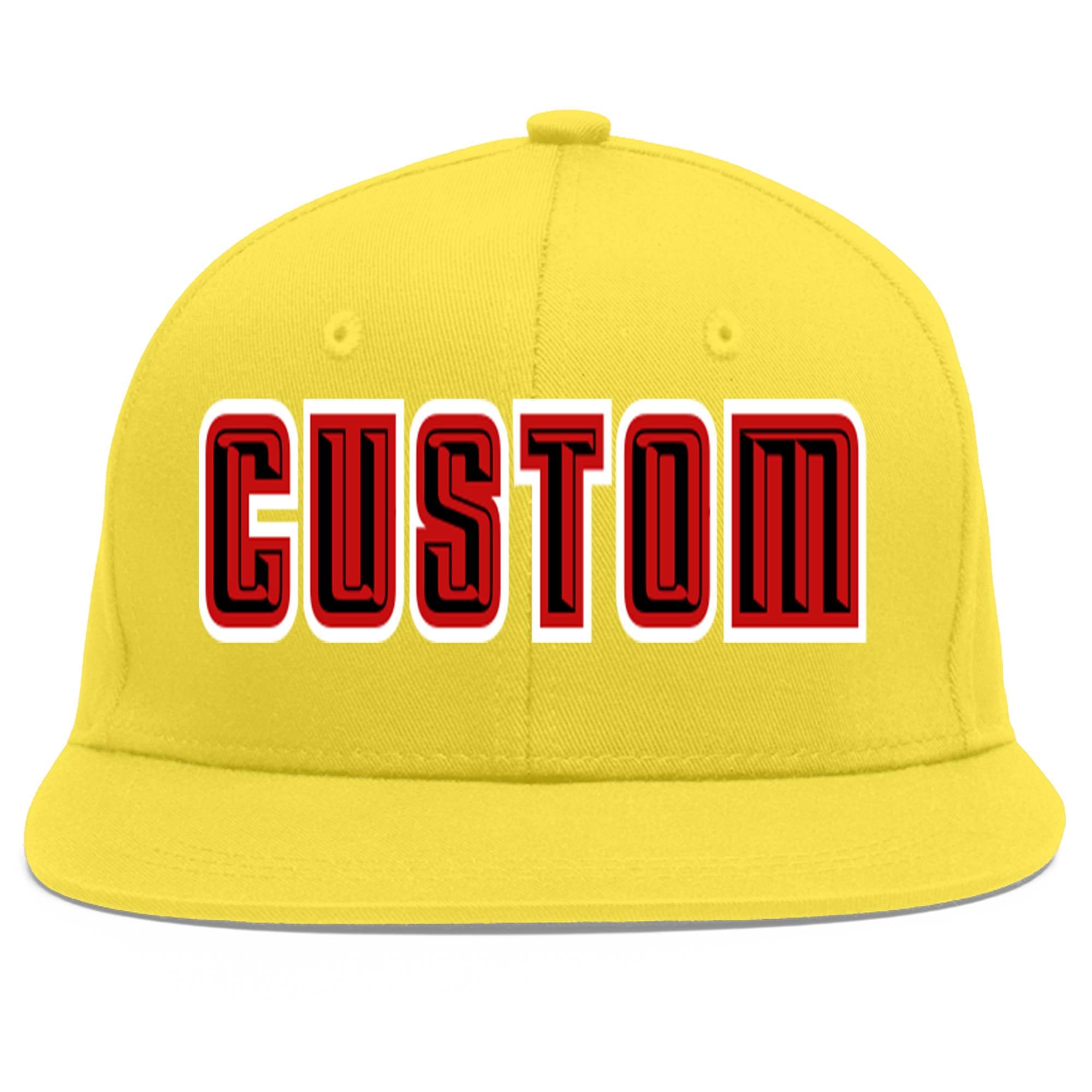 Custom Light Gold Black-Red Flat Eaves Sport Baseball Cap