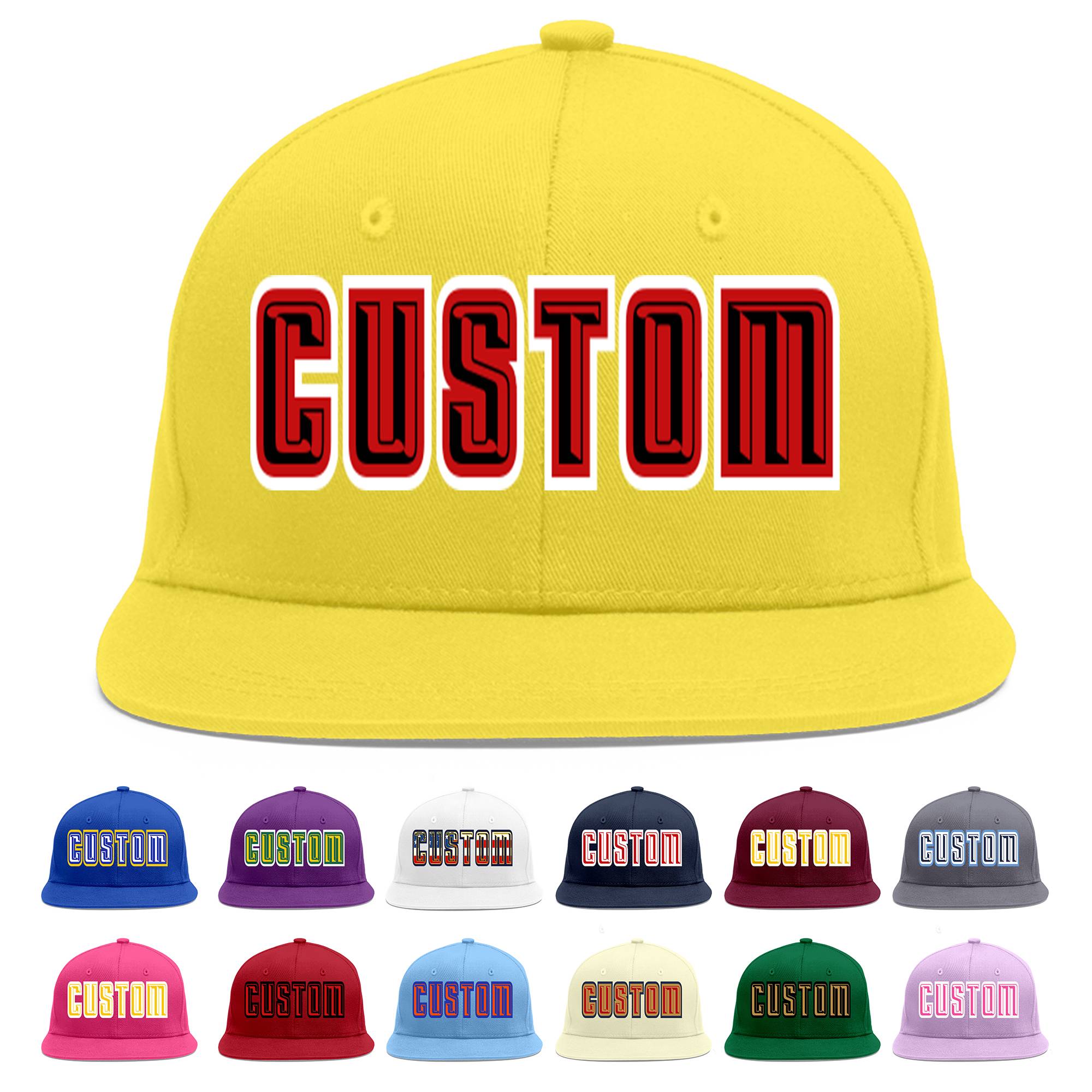 Custom Light Gold Black-Red Flat Eaves Sport Baseball Cap