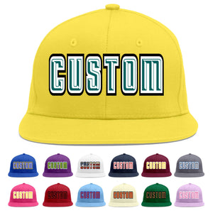 Custom Light Gold Aqua-White Flat Eaves Sport Baseball Cap