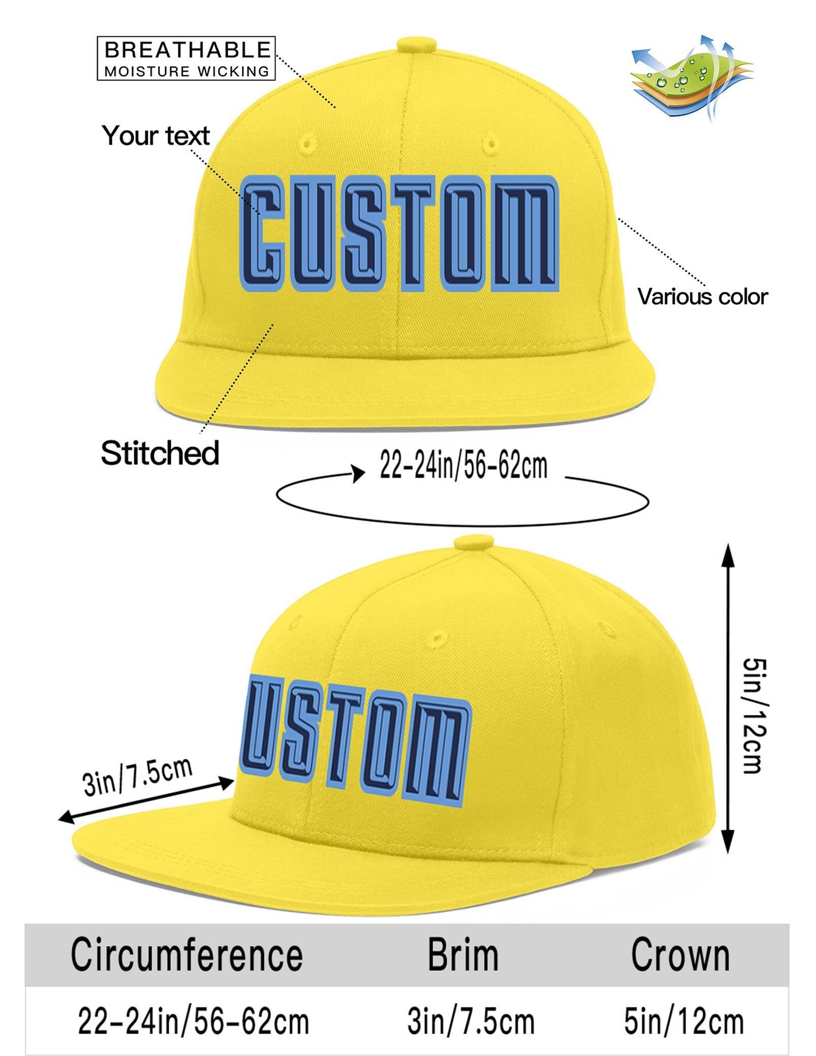 Custom Light Gold Navy-Light Blue Flat Eaves Sport Baseball Cap