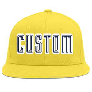 Custom Light Gold Navy-White Flat Eaves Sport Baseball Cap