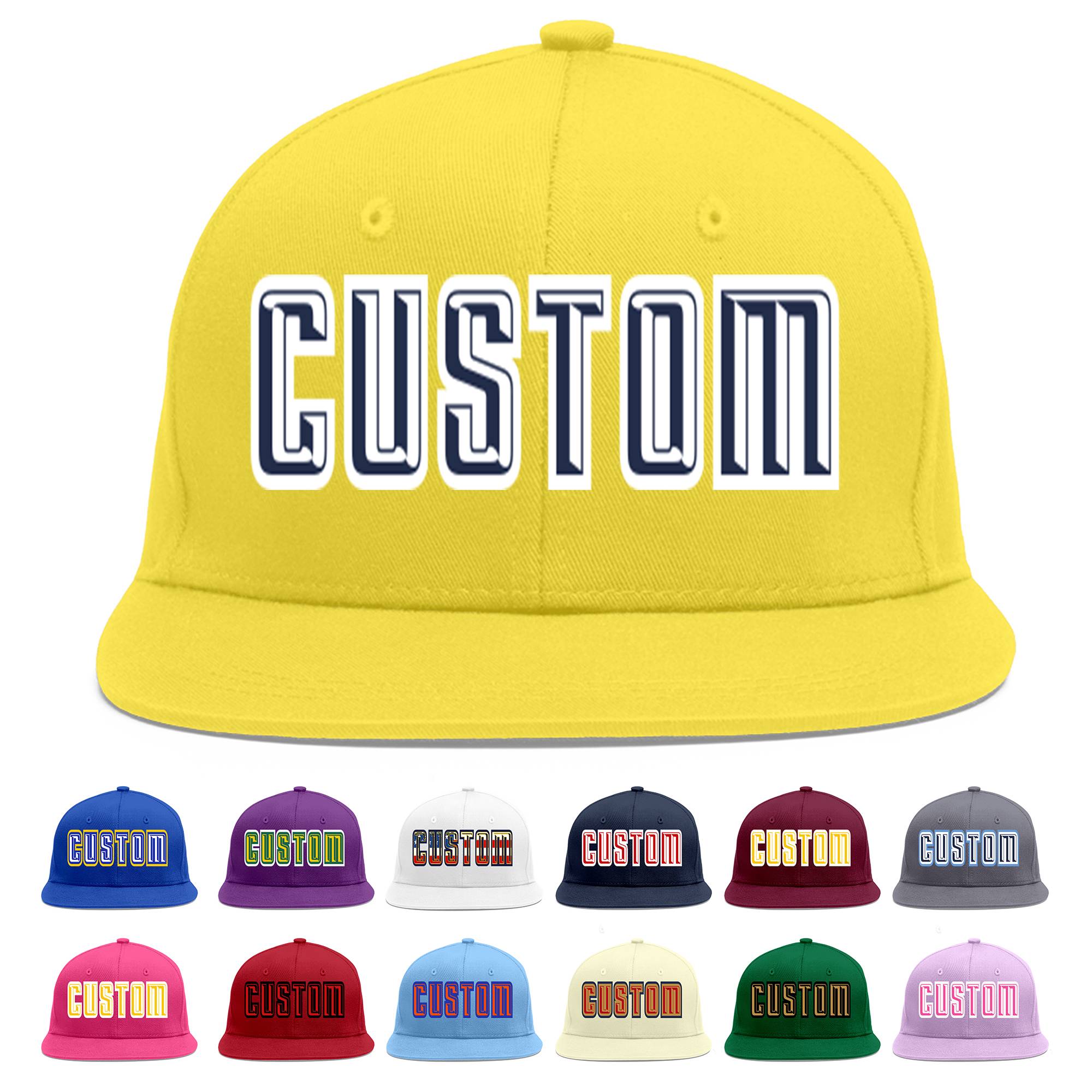 Custom Light Gold Navy-White Flat Eaves Sport Baseball Cap