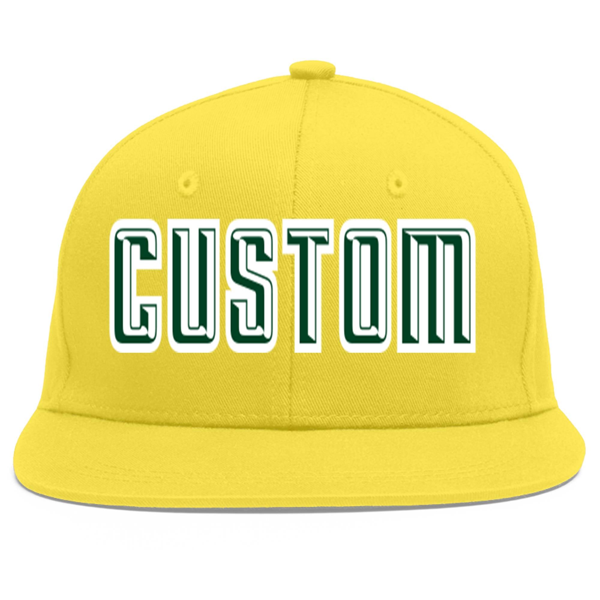 Custom Light Gold Green-White Flat Eaves Sport Baseball Cap