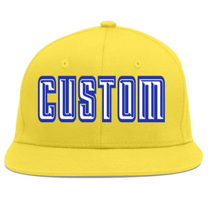 Custom Light Gold White-Royal Flat Eaves Sport Baseball Cap