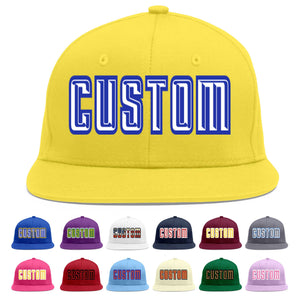 Custom Light Gold White-Royal Flat Eaves Sport Baseball Cap