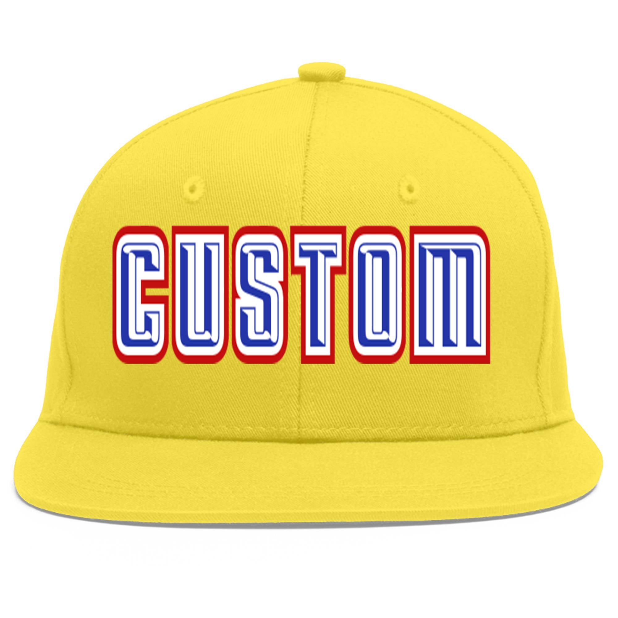 Custom Light Gold Royal-White Flat Eaves Sport Baseball Cap