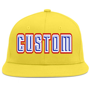 Custom Light Gold Royal-White Flat Eaves Sport Baseball Cap