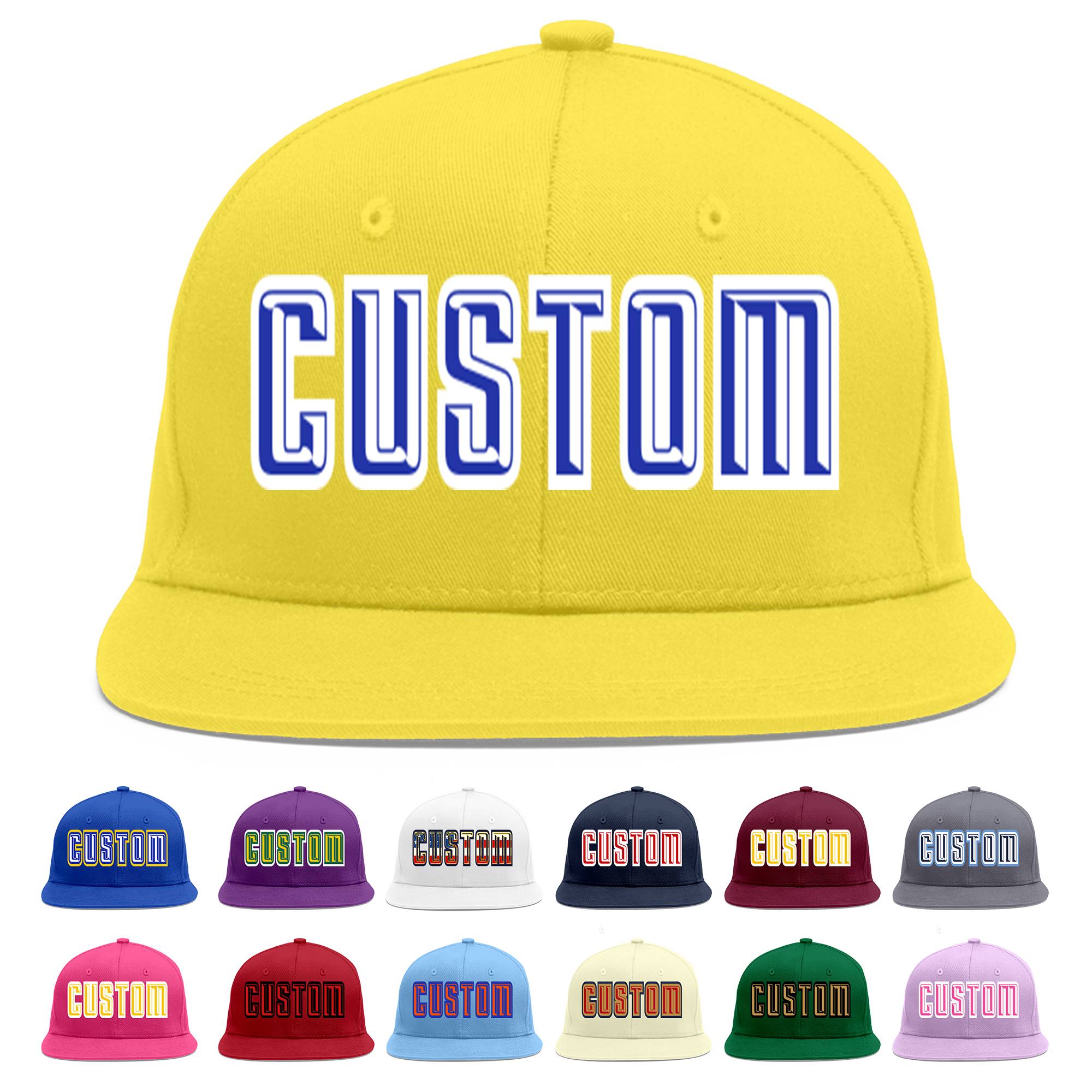 Custom Light Gold Royal-White Flat Eaves Sport Baseball Cap