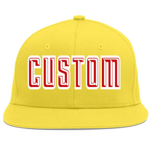 Custom Light Gold Red-White Flat Eaves Sport Baseball Cap