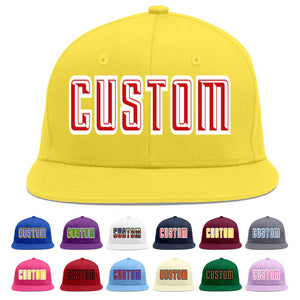 Custom Light Gold Red-White Flat Eaves Sport Baseball Cap