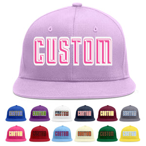 Custom Light Purple Pink-White Flat Eaves Sport Baseball Cap