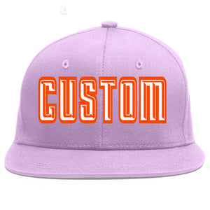 Custom Light Purple White-Orange Flat Eaves Sport Baseball Cap