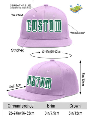 Custom Light Purple White-Kelly Green Flat Eaves Sport Baseball Cap