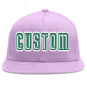 Custom Light Purple White-Kelly Green Flat Eaves Sport Baseball Cap