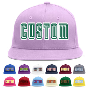 Custom Light Purple White-Kelly Green Flat Eaves Sport Baseball Cap