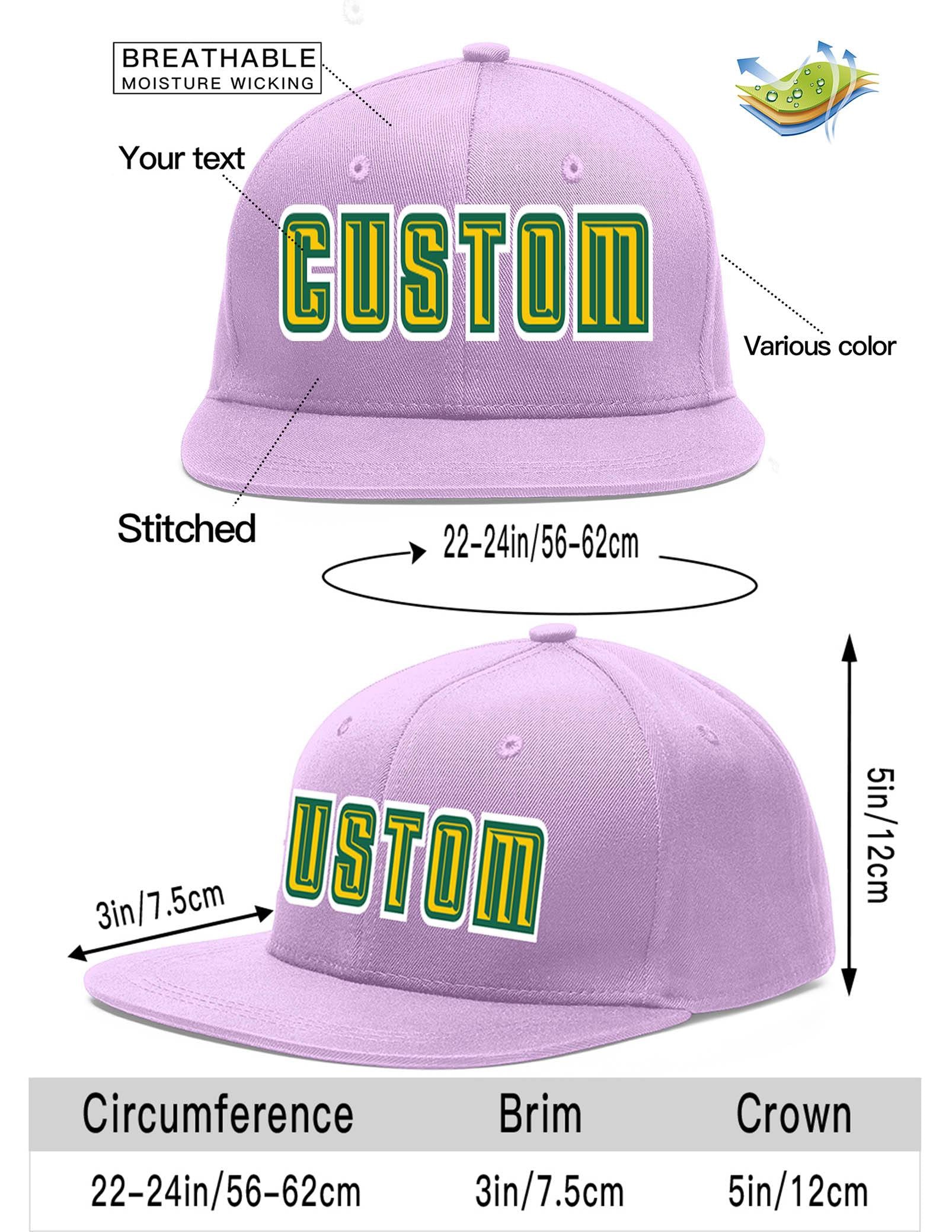 Custom Light Purple Gold-Kelly Green Flat Eaves Sport Baseball Cap