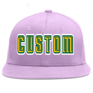 Casquette de baseball de sport personnalisée, violet clair, or-Kelly Green Flat Eaves