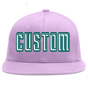 Custom Light Purple White-Aqua Flat Eaves Sport Baseball Cap