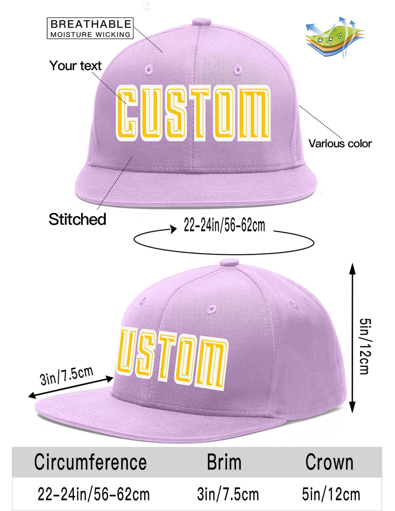 Custom Light Purple Gold-White Flat Eaves Sport Baseball Cap