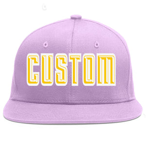 Custom Light Purple Gold-White Flat Eaves Sport Baseball Cap