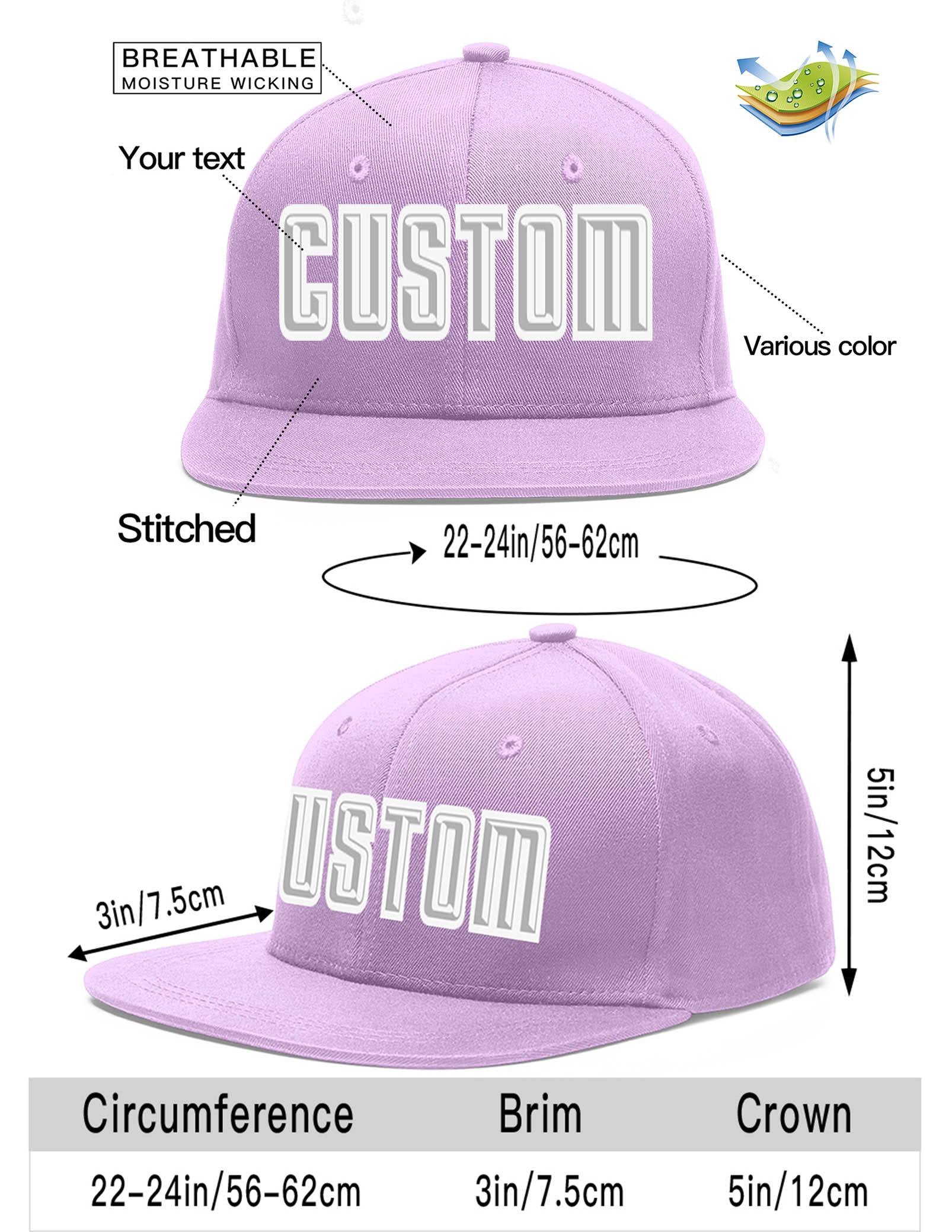 Custom Light Purple Gray-White Flat Eaves Sport Baseball Cap