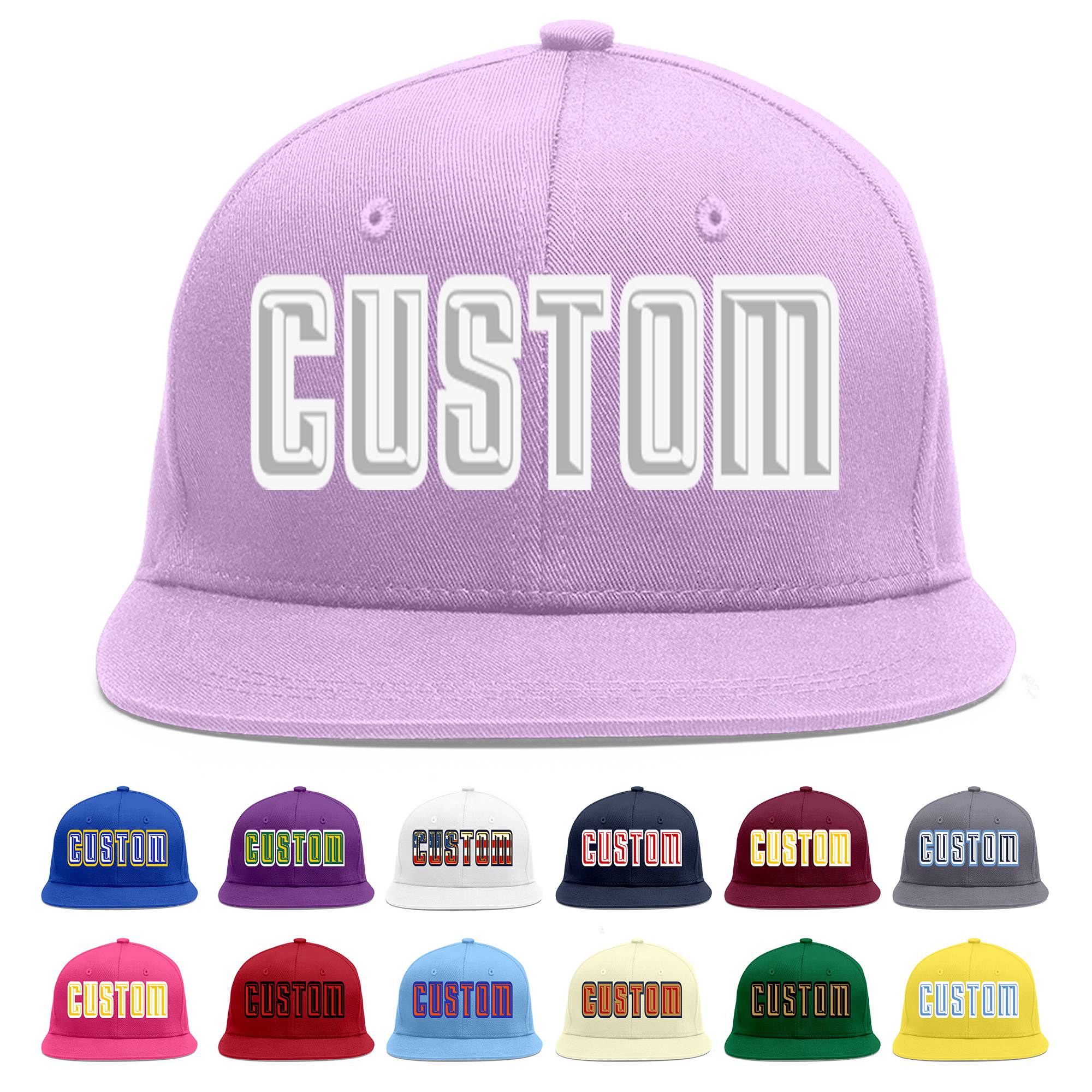 Custom Light Purple Gray-White Flat Eaves Sport Baseball Cap