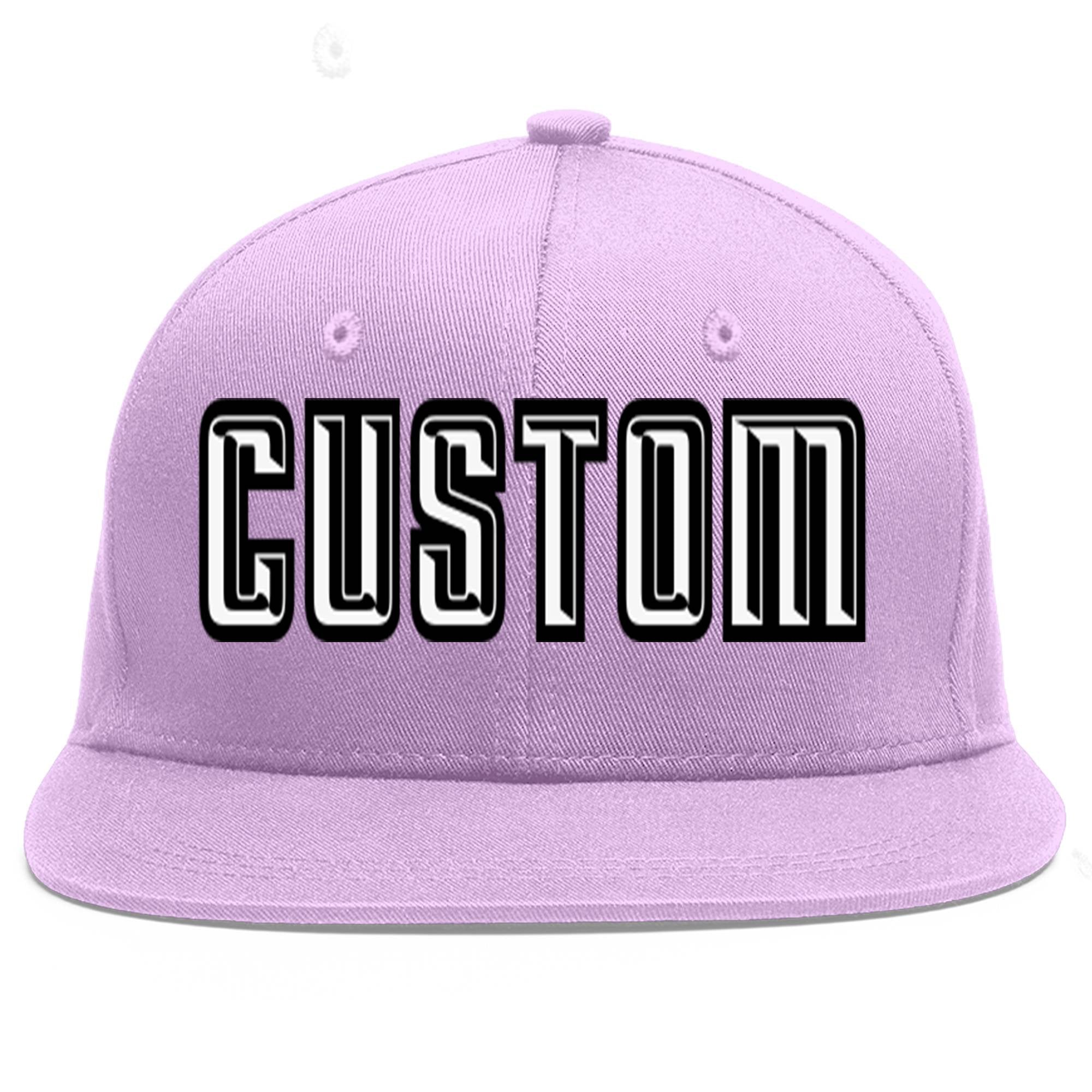 Custom Light Purple White-Black Flat Eaves Sport Baseball Cap