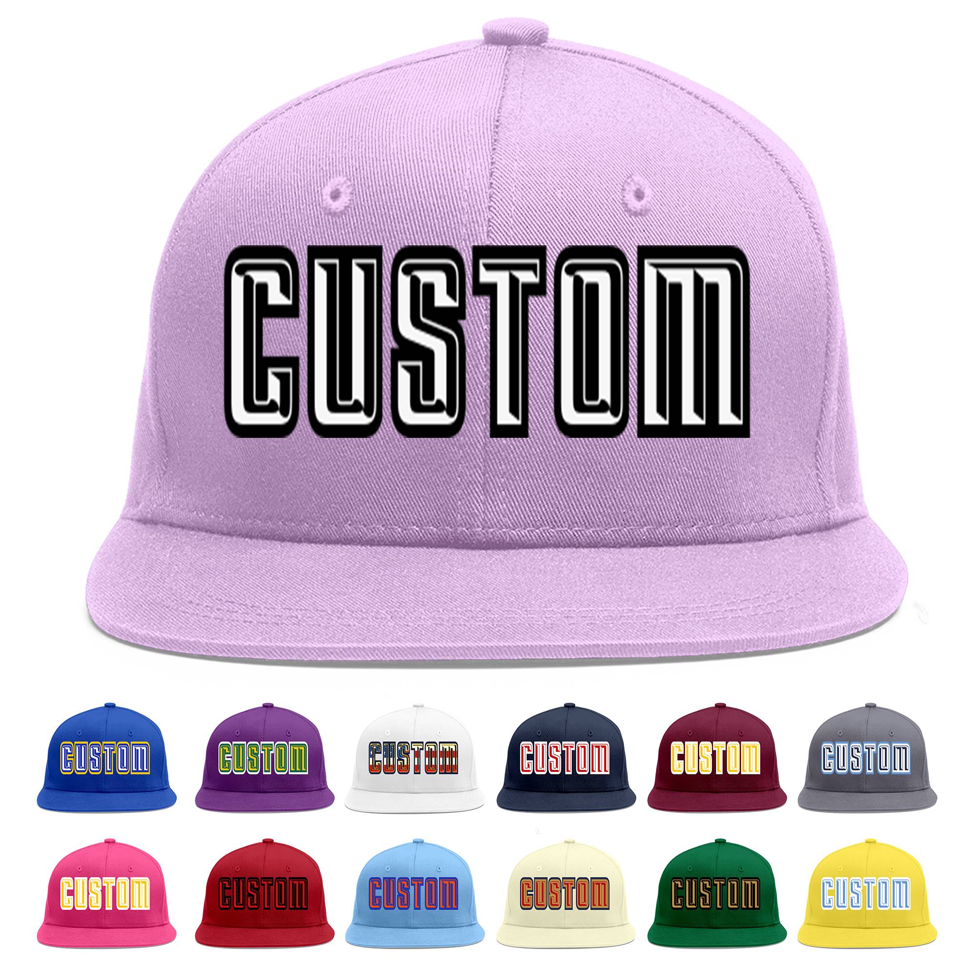 Custom Light Purple White-Black Flat Eaves Sport Baseball Cap