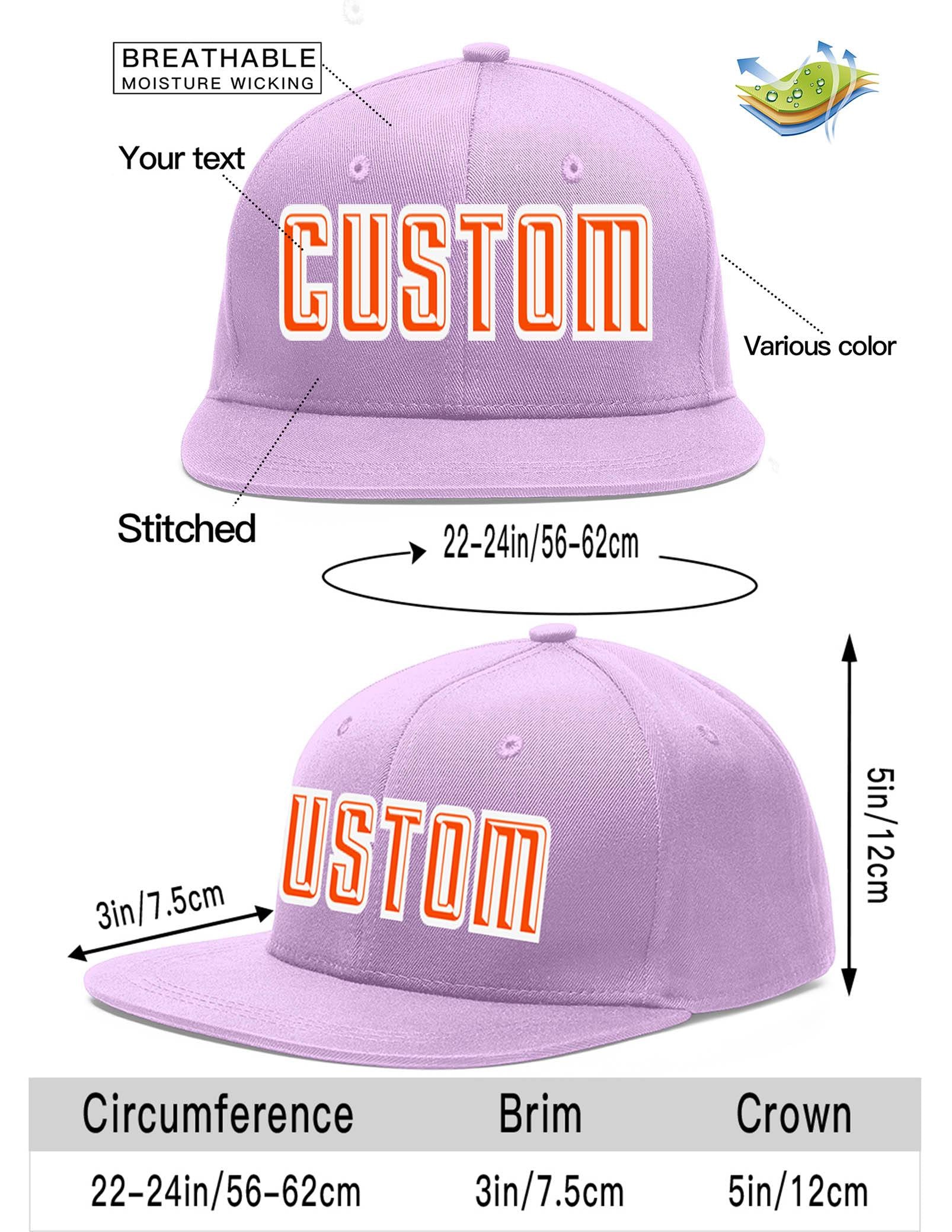 Custom Light Purple Orange-White Flat Eaves Sport Baseball Cap