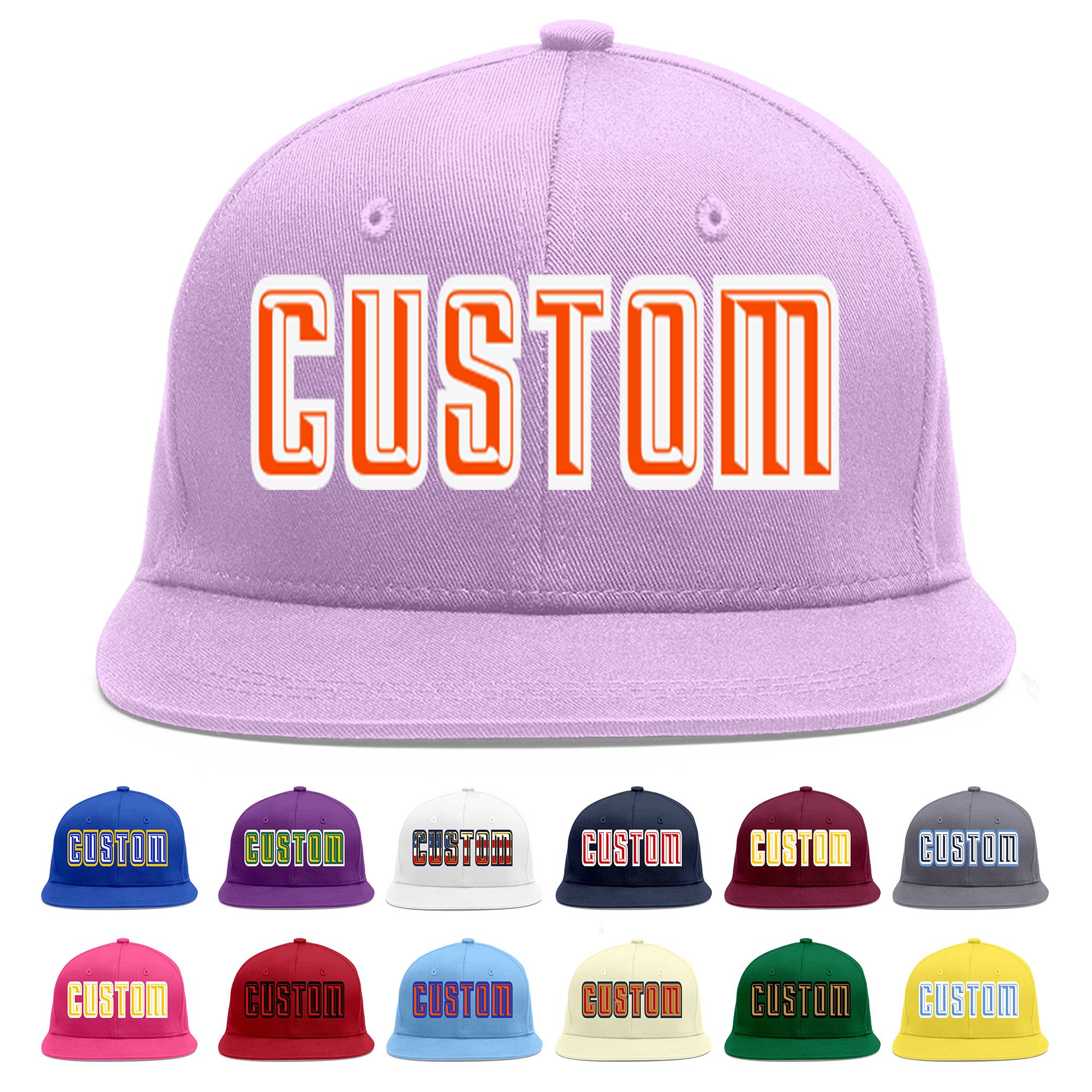 Custom Light Purple Orange-White Flat Eaves Sport Baseball Cap