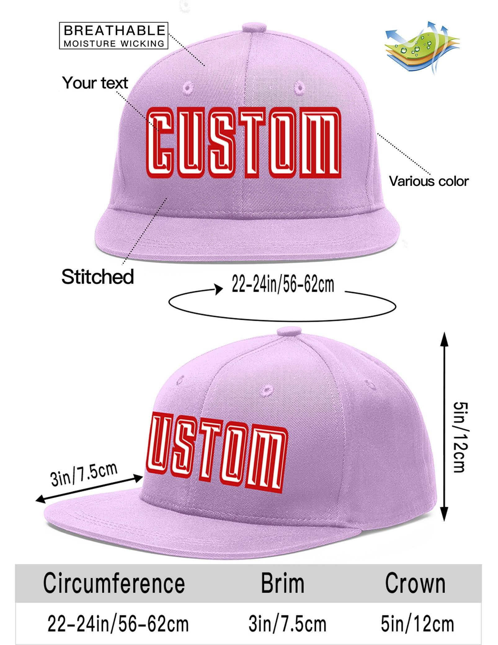 Custom Light Purple White-Red Flat Eaves Sport Baseball Cap