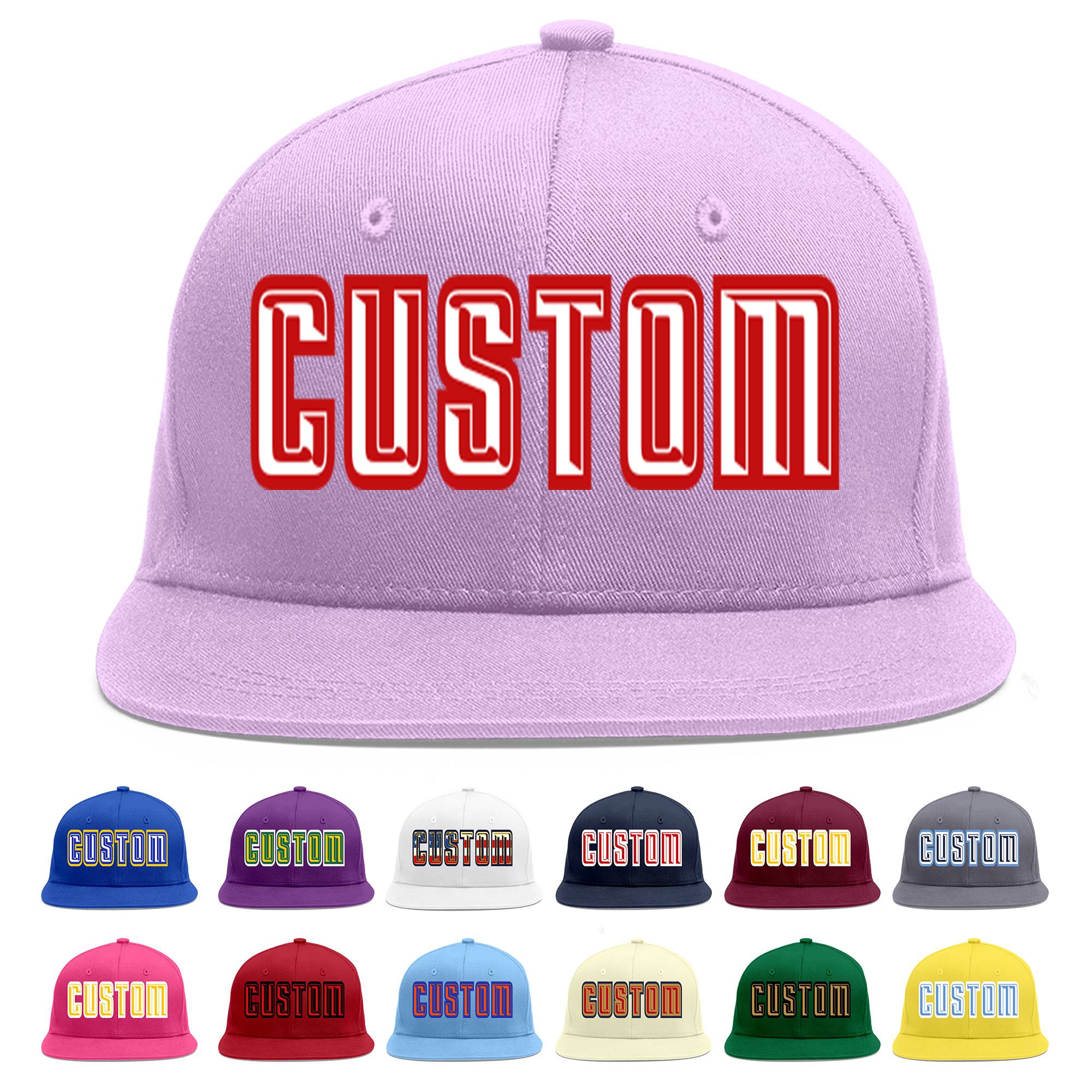 Custom Light Purple White-Red Flat Eaves Sport Baseball Cap